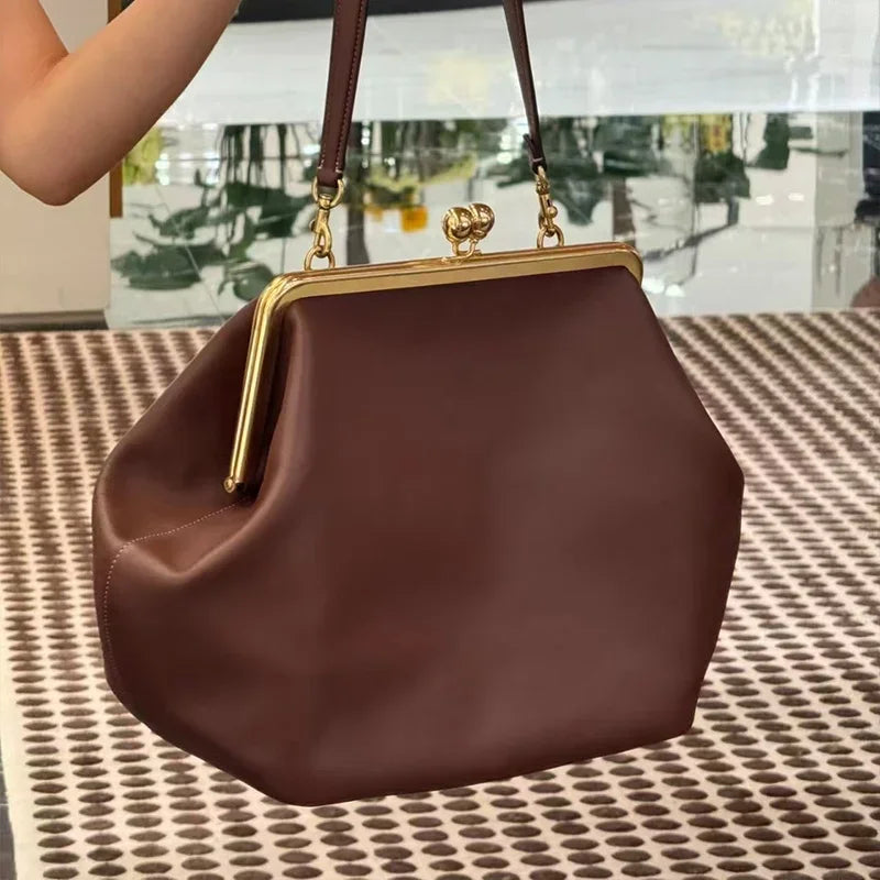 Luxury Snap Clutch Frame Purse,Snail Tentacle Women Shoulder Bag,Large Capacity Leather Handbag,Commuter Everyday Chic Tote Bag