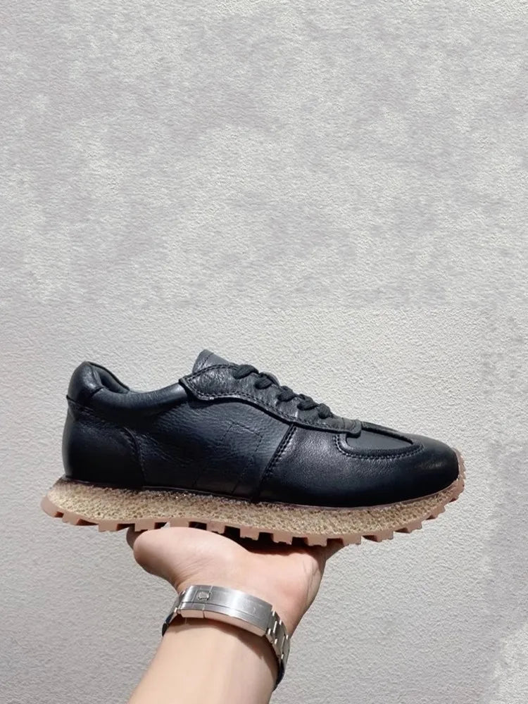 RETRO LIFT - Men's Genuine Leather Platform Sneakers - Retro Lace Up, Height Increasing, Skateboard Style