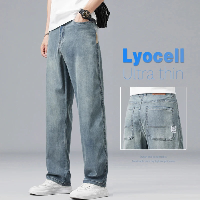Men's Lyocell Loose Straight Jeans - Ultra-Thin Drape Fabric - Cool All Summer Long