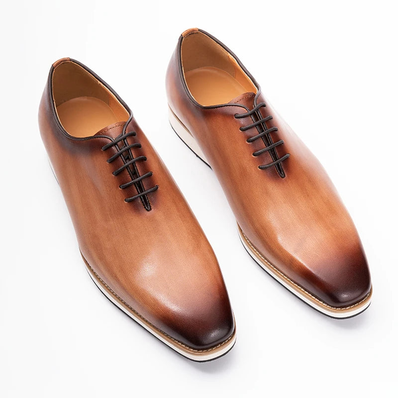 Men's Genuine Leather Oxford Shoes - Handmade Pointed Toe Business Lace-Up