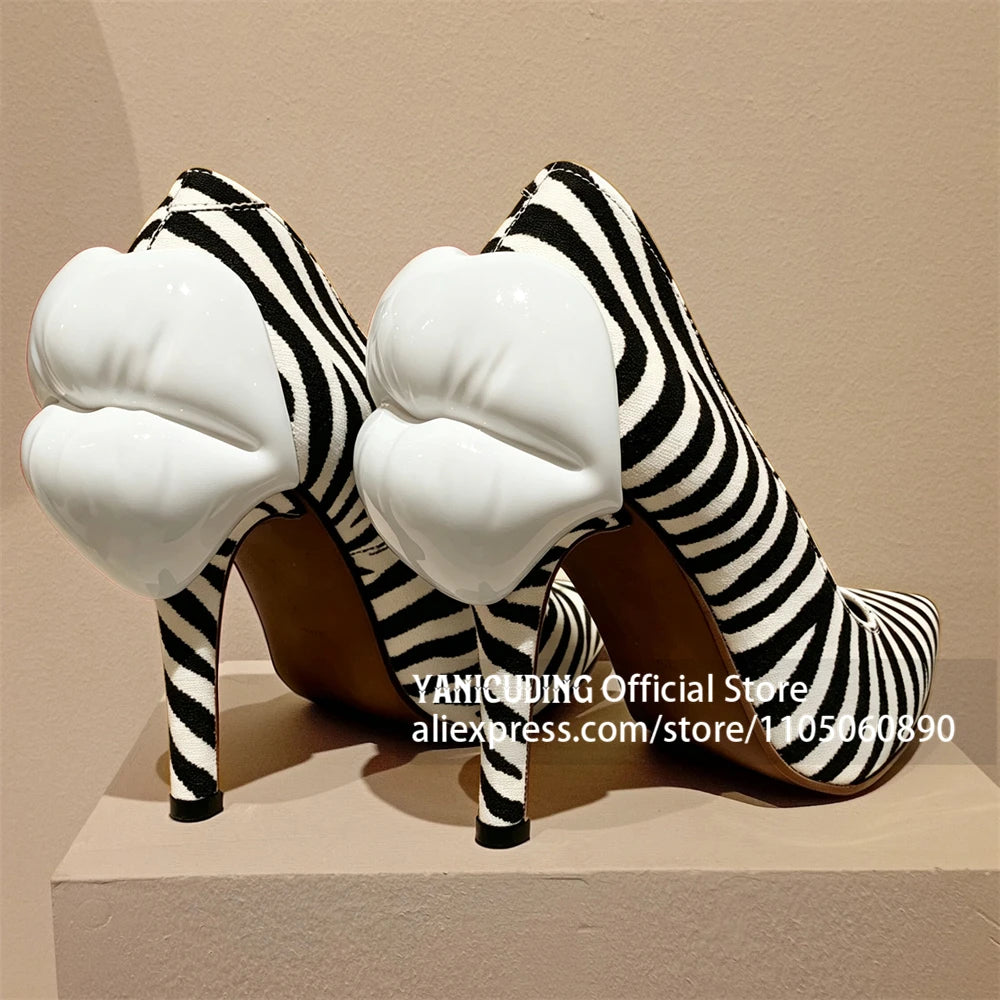 KISS KILLER - Lip Pumps - White Patent With Red Lips Heel