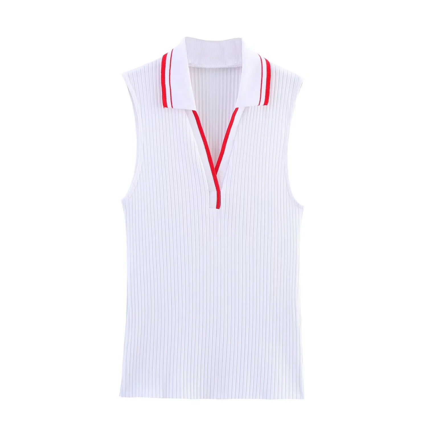 Summer New Fashion Style Ribbed Sleeveless Polo Collar T-shirt Sports Style Polo Shirt Vest Top Women's Clothing