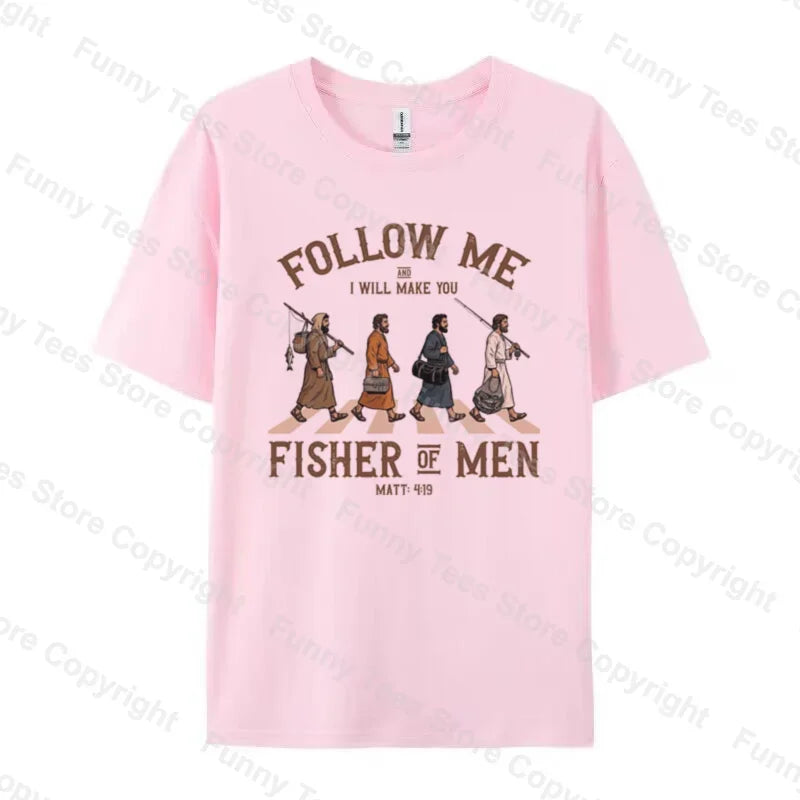 Fisher of Men Bible Verse T Shirt Retro Cartoon Funny Christian T-Shirts Religious Graphic Tees Men Women Cotton Faith Tops Gift