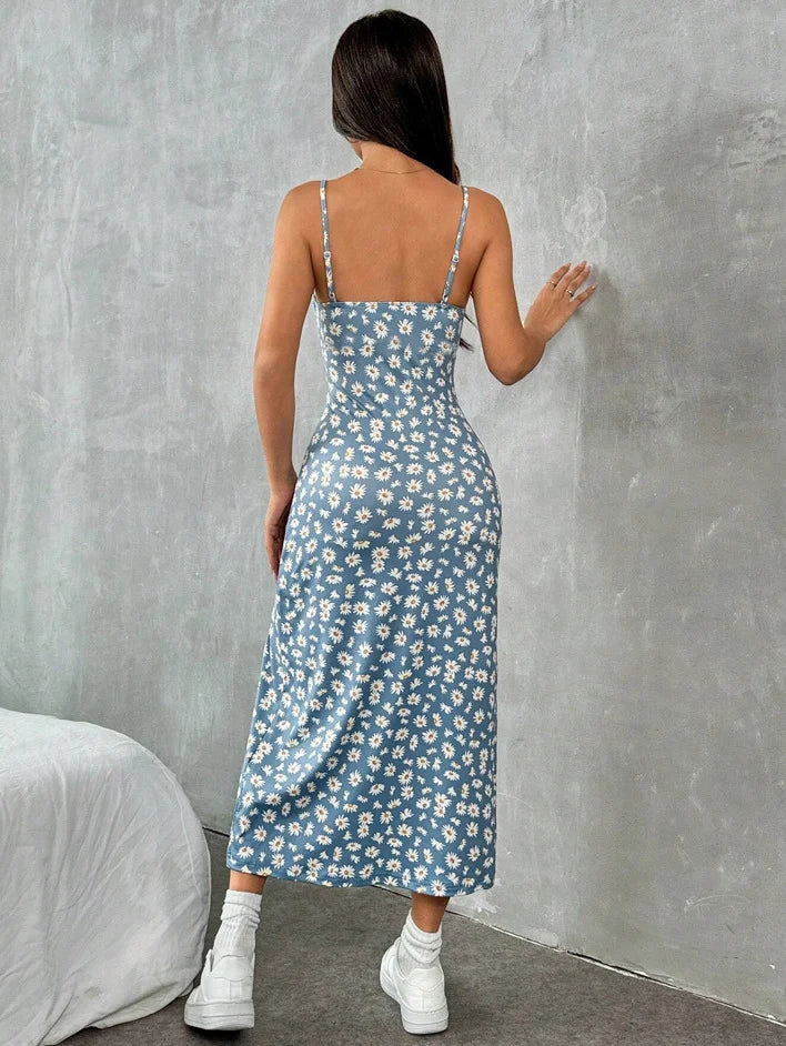 Fall 2025 Long Dress Strapless Wrap Chest High Slit Daisy Leopard Print Wrap-around Skirt Maxi Dress