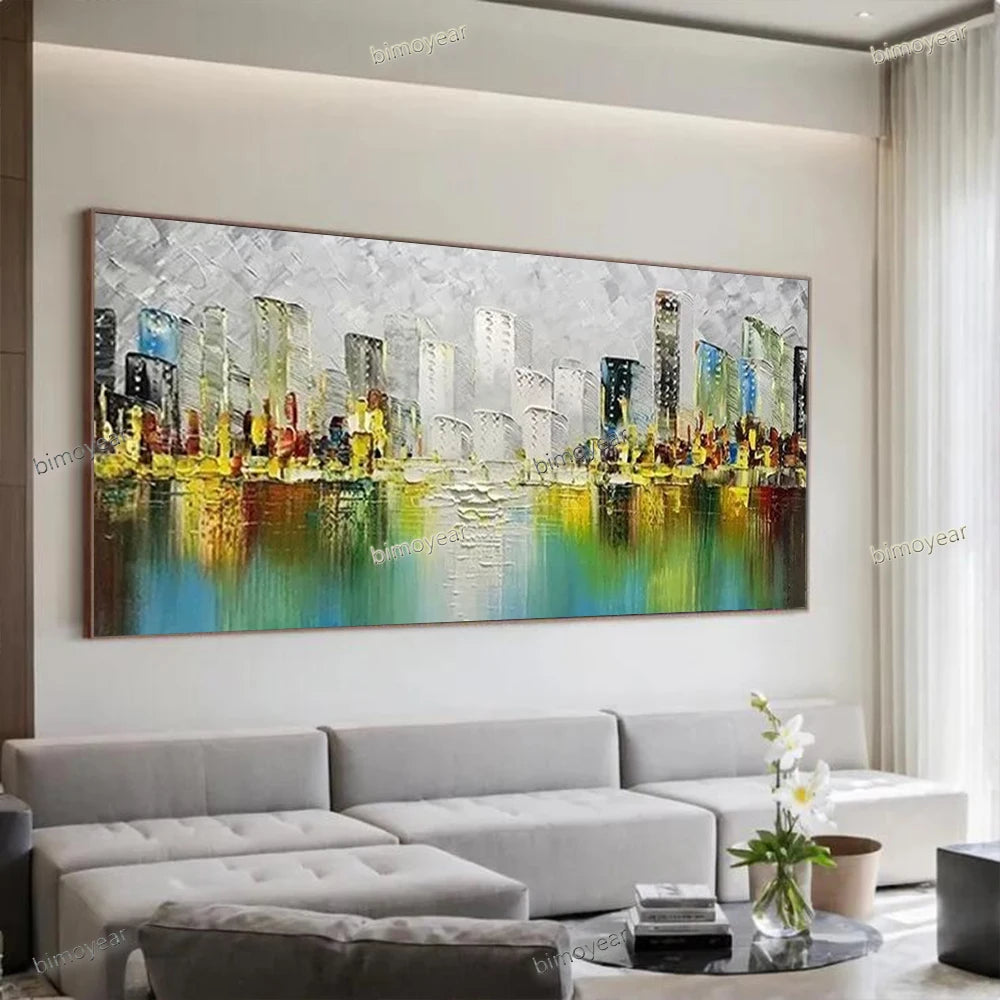 Abstract City Oil Painting - Hand Painted - Unframed Art