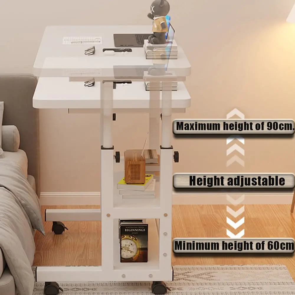 Mobile Bedside Table – 3 Tiers, Adjustable Height, 2 Colors