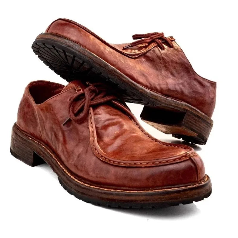 WASHED SOUL - Handmade Genuine Leather Derby Shoes - Round Toe, Lived-In Finish
