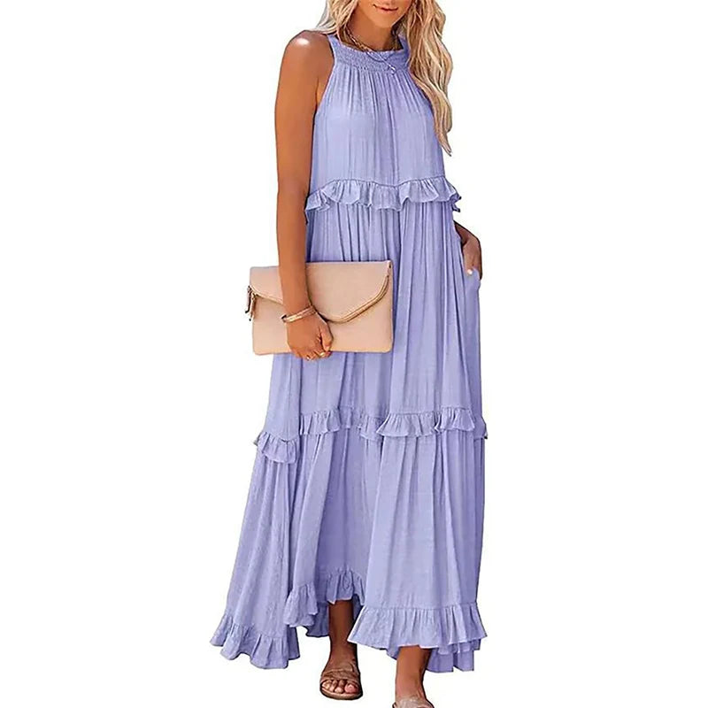 Women Casual Ruffles Long Dress 2026 Summer Elegant Sleeveless Sundress Elegant Harajuku Maxi Dress Beach Party Evening Vestido