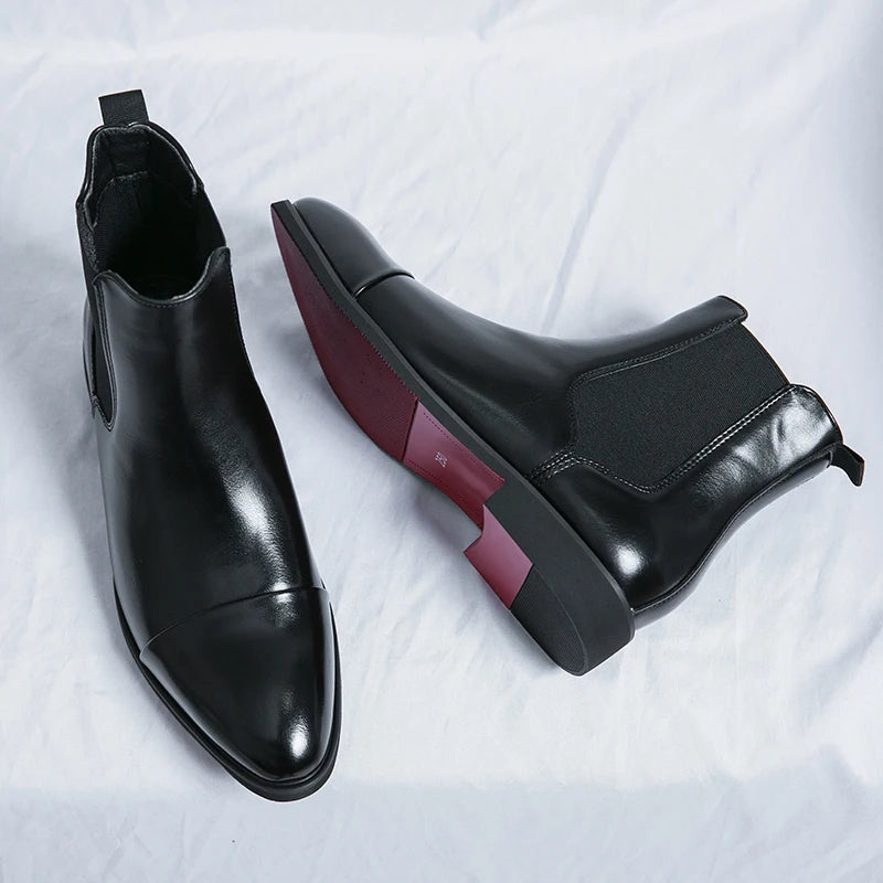 Men's Chelsea Boots - Slip-On Business Ankle Boots Round Toe Low Heel