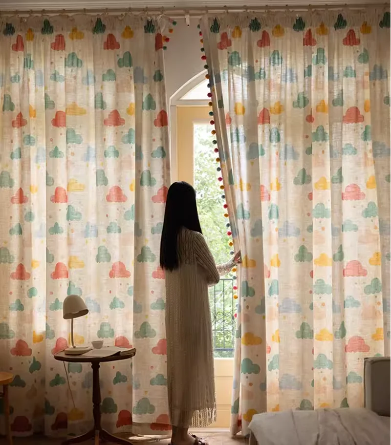 COLORFUL CARTOON CURTAINS - Custom Sizes, Sheer Cotton-Linen - Kids' Room Cheer