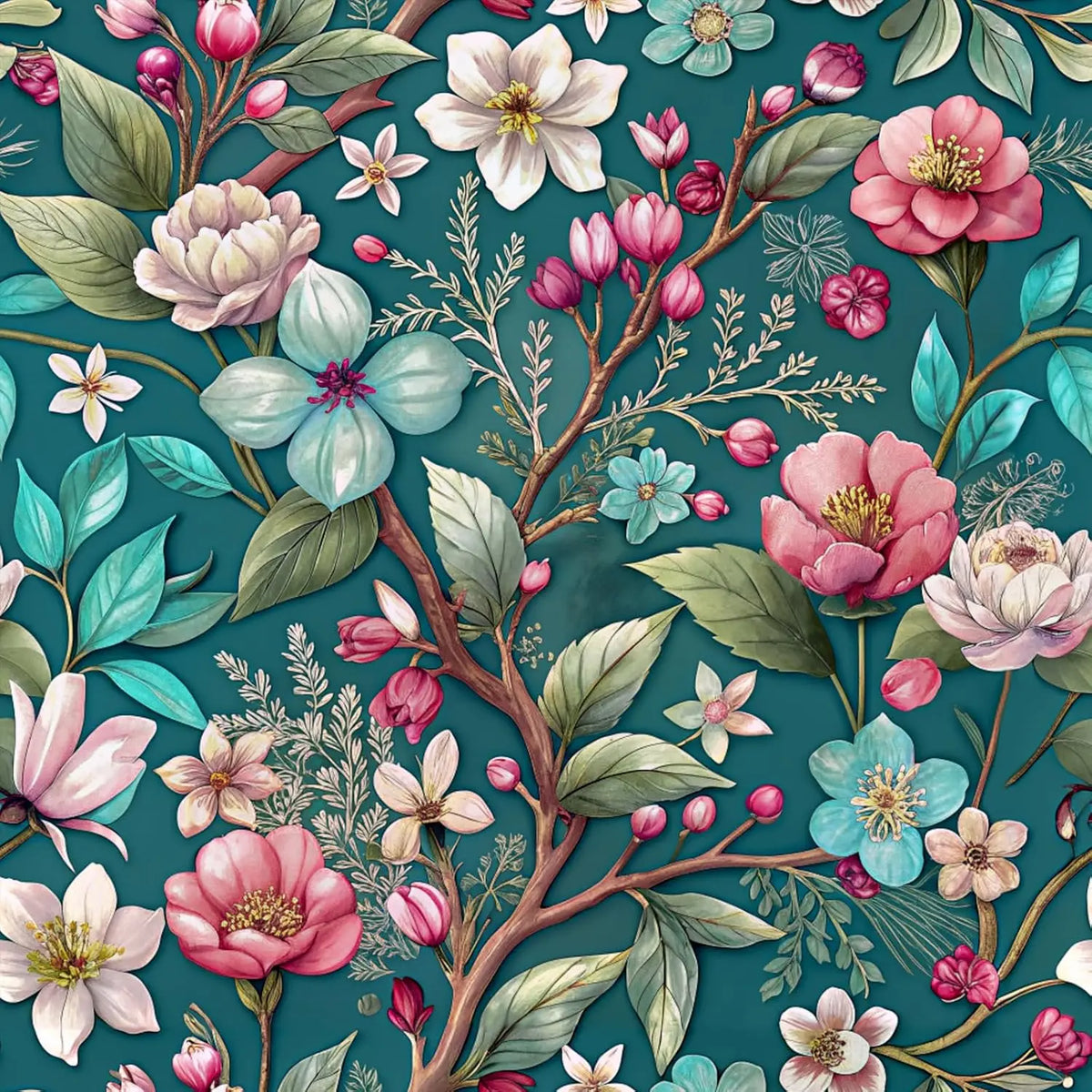 FLORAL PEEL & STICK WALLPAPER - Green Floral - Removable