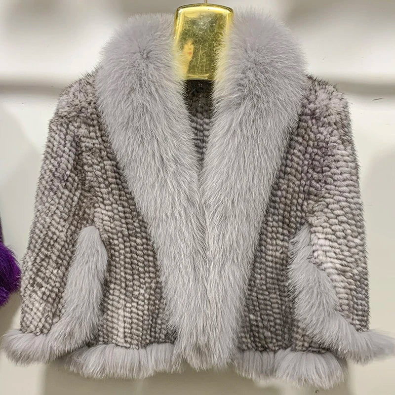 Knitted Fur Cape - Statement Collar - Evening Elegance