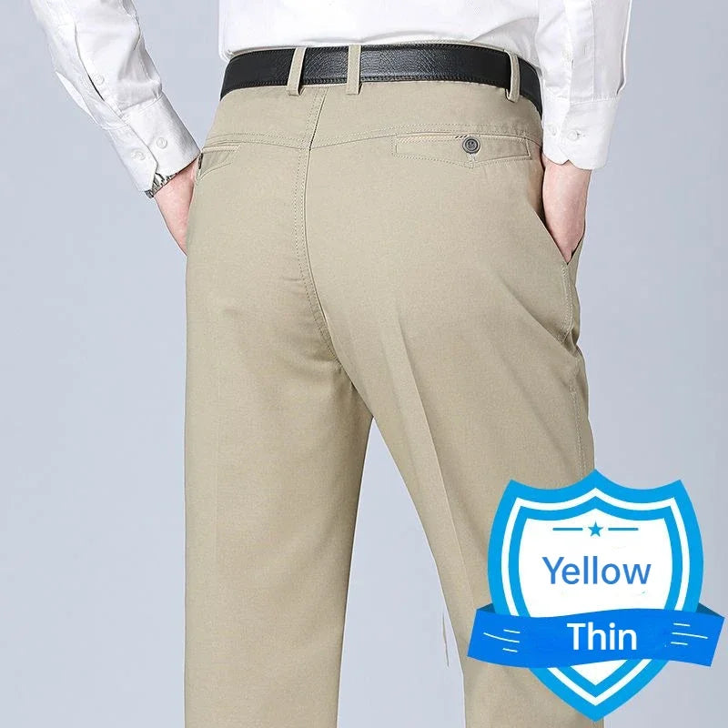 STRAIGHT NINE - Men's Cotton Business Pants - High Waist, All-Season