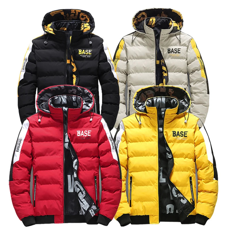 FLIP SIDE - Men's Double-Sided Puffer Parka - Letter Print Streetwear Winter Coat