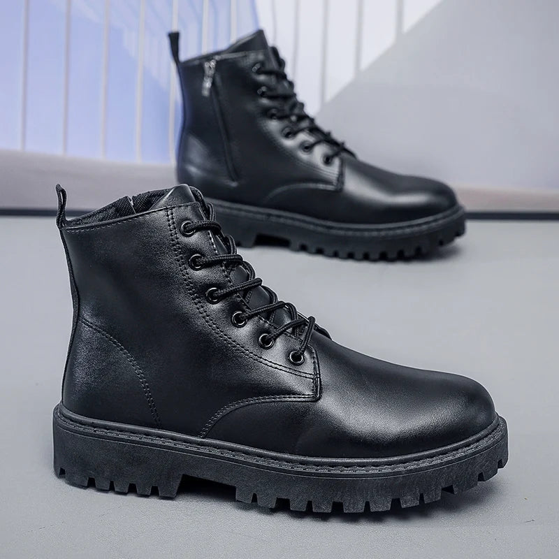 Men's Ankle Boots - Buckle Strap Round Toe Non-Slip Work Motorcycle Boots