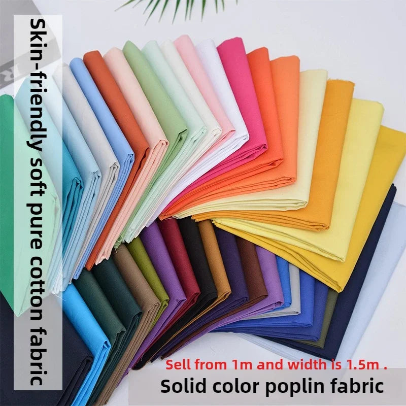 PLAIN COTTON POPLIN FABRIC - 150cm Wide, 46 Solid Colours - Everyday Sewing