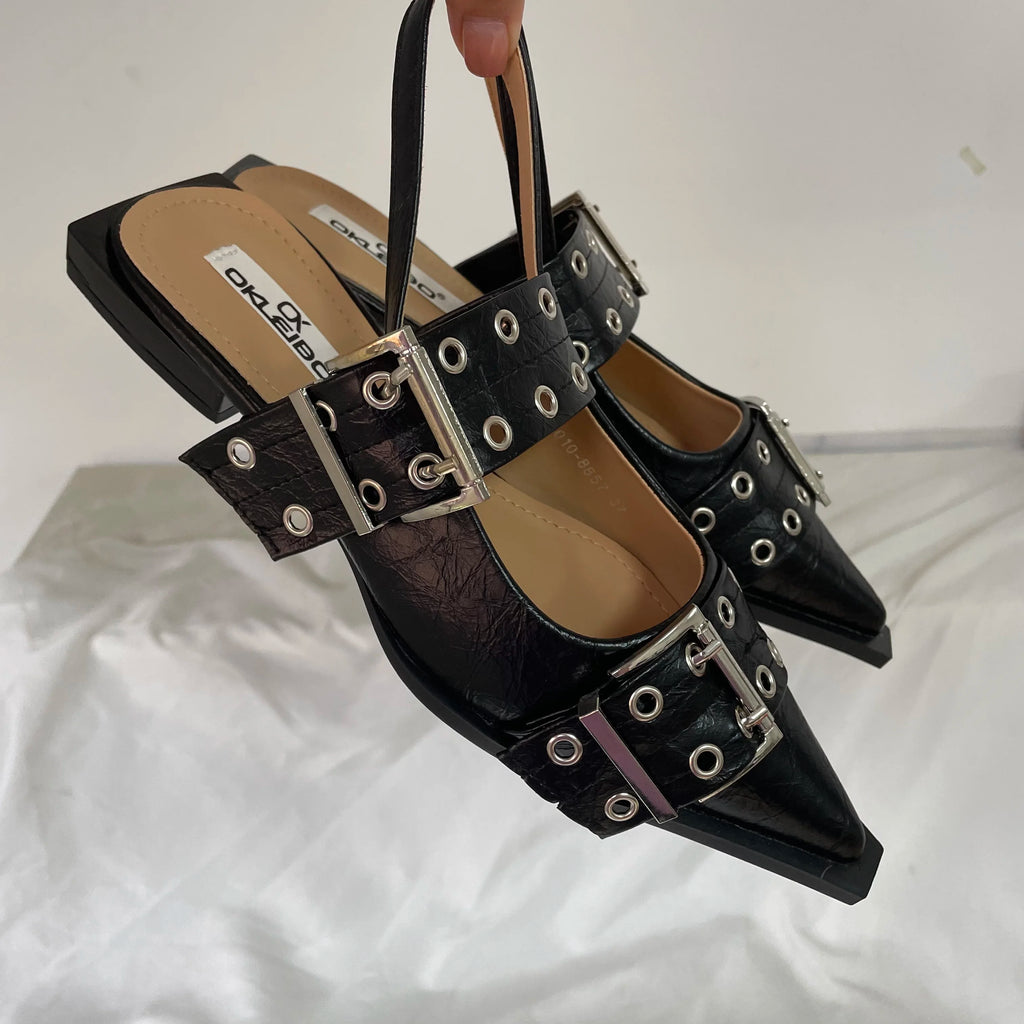 New Women Sandals Shoes Pointed Toe 2026 Spring Fashion Shallow Footwear Slingbacks Ladies Sandals Flats Shoes Big size