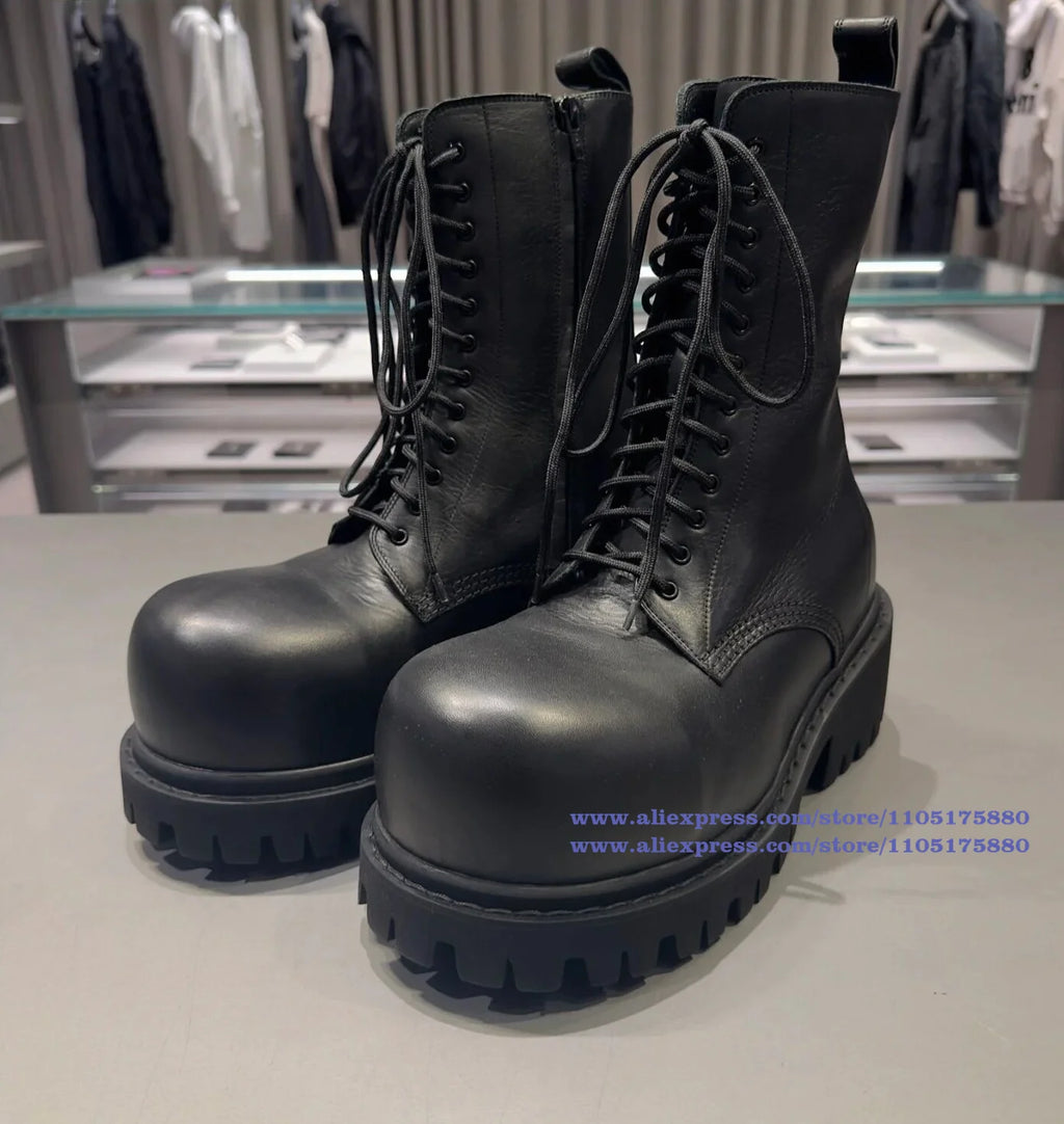 IRONSIDE - Men's Motorcycle Boots - Lace-Up & Side Zipper, Thick Sole, High Top