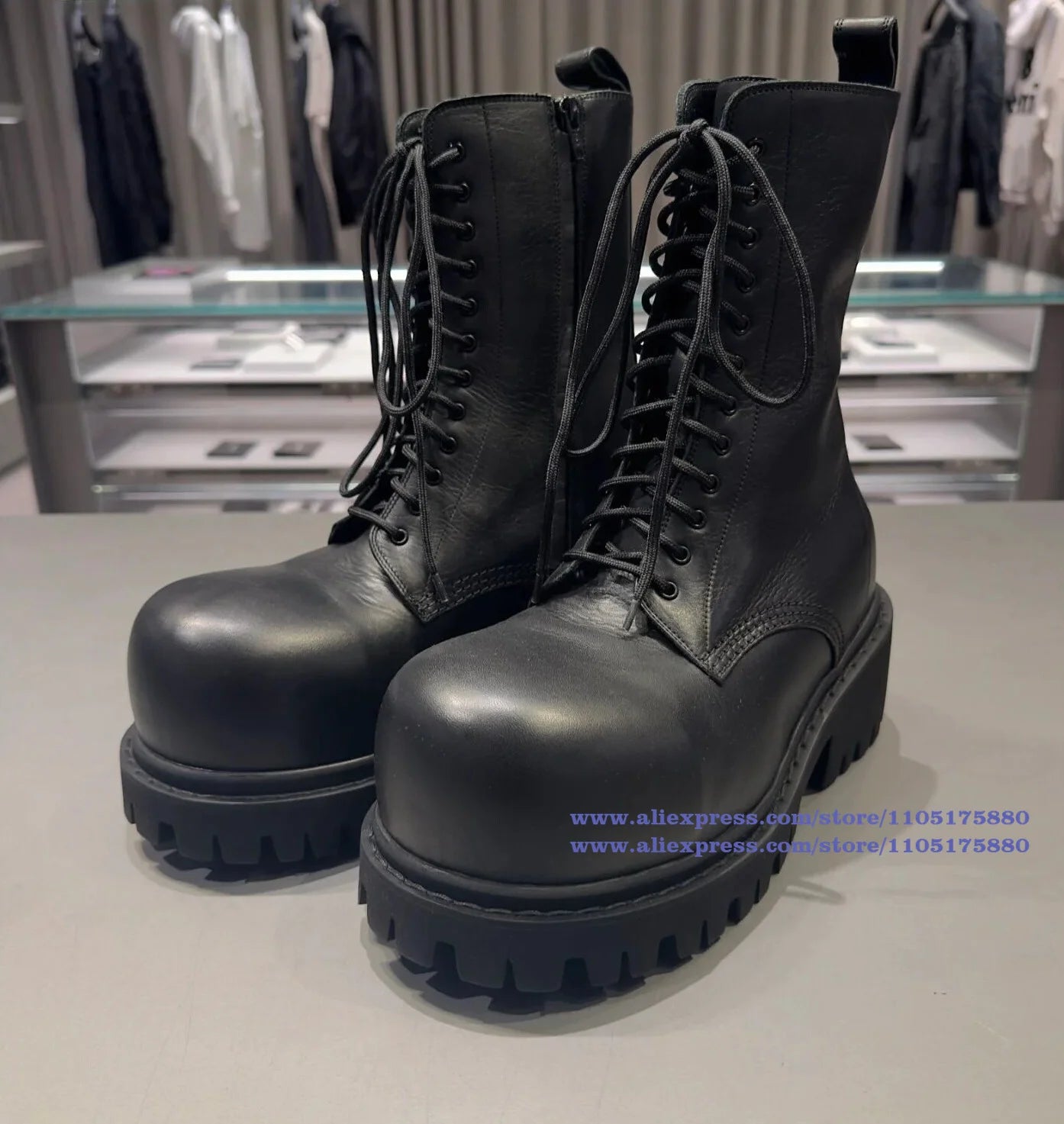 IRONSIDE - Men's Motorcycle Boots - Lace-Up & Side Zipper, Thick Sole, High Top