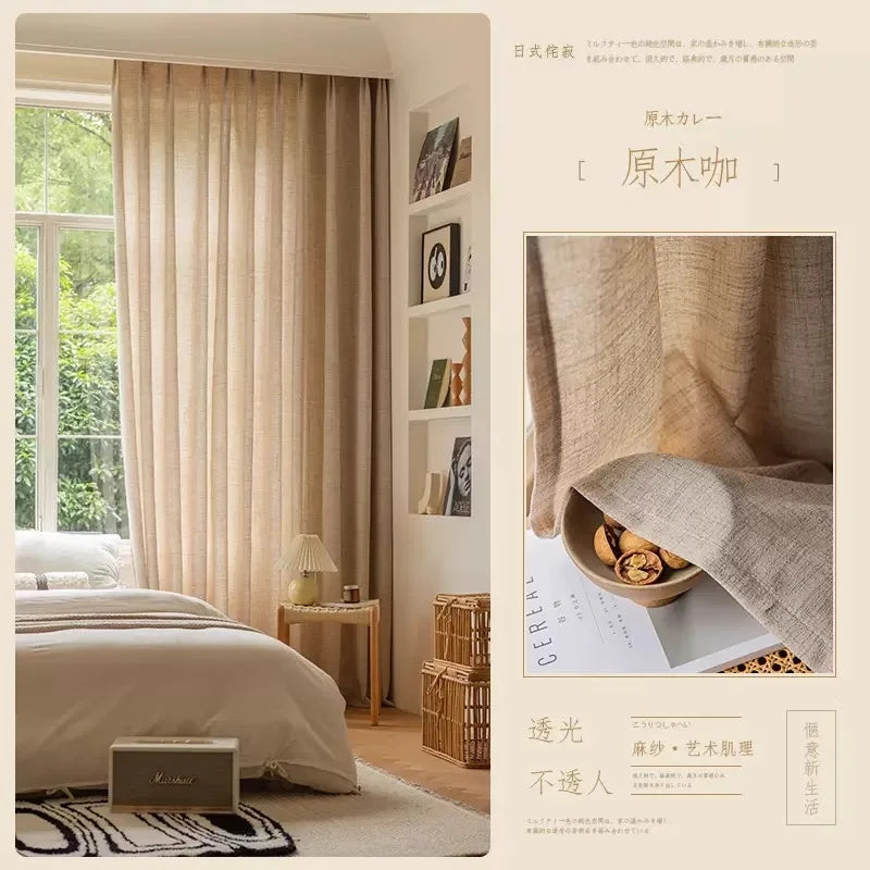 COTTON LINEN SEMI-SHEER CURTAINS - Woven Texture, 5 Colors - Filtered Light