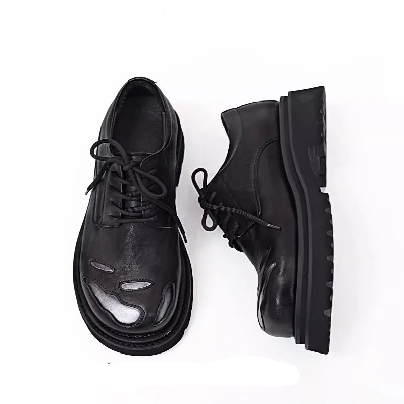 ROUND CRAFT - Genuine Leather Round Toe Derby Shoes - Thick Sole, Office Ready