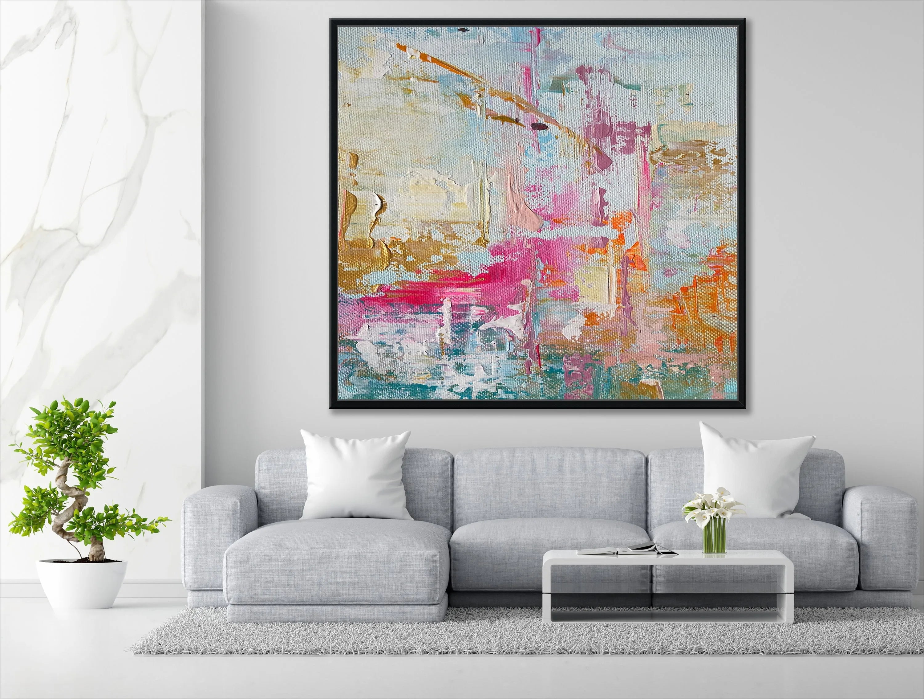 PASTEL ABSTRACT OIL PAINTING - Hand-Painted - Unframed Canvas
