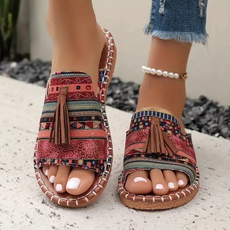 Flat Slippers for Women Wearing Outside, 2026 Summer New European and American Tassel Women's Beach Sandals Sommer Outfits Damen