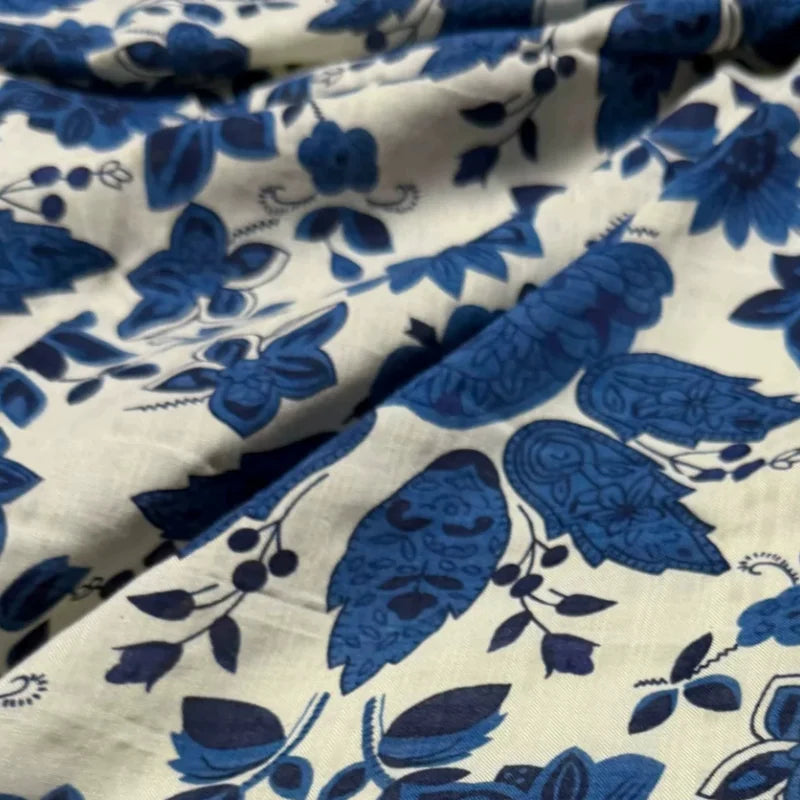PORCELAIN PRINT COTTON LINEN FABRIC - 145cm Wide, 130g/m - Craft & Stitch