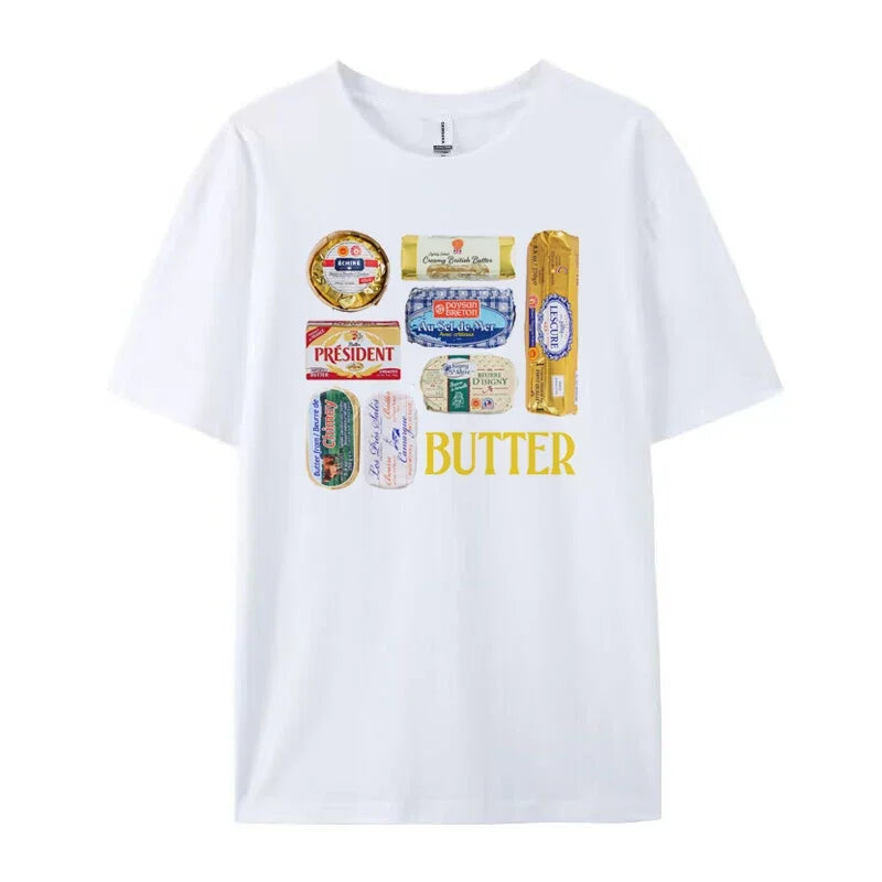 Butter Graphic T-Shirts Women 90s Retro Funny Butter Lover T Shirt Cute Foodie Tee Shirt Unisex Vintage Grunge Aesthetic Clothes