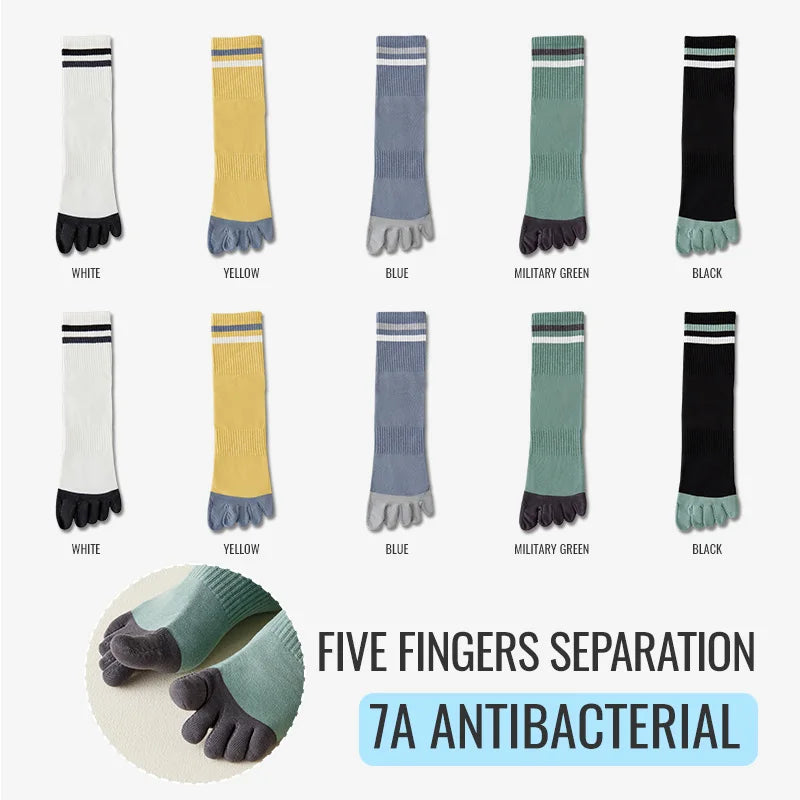 FIVE & FREE - Men's Cotton Five-Finger Socks - Antibacterial Sports Toe Socks