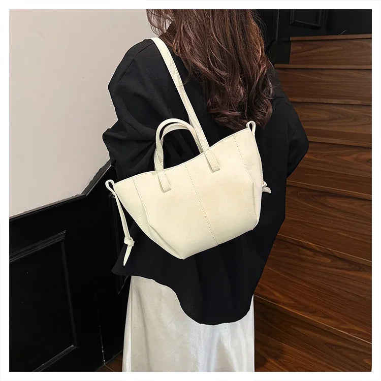 Light Luxury Solid PU Hasp Shoulder Bag for Women Commuting Frosted Leather Handbag 2026 Hot Sale Large Capacity Niche Tote Bags