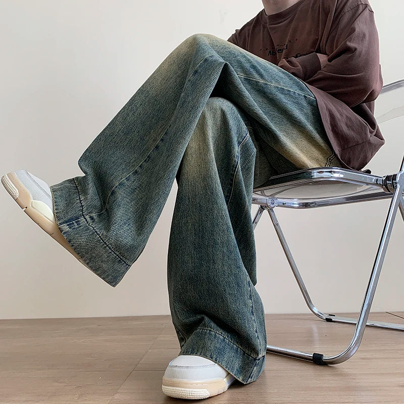 RETRO WIDE - Men's Distressed Vintage Wide Leg Baggy Jeans - Retro Blue, M–XXL
