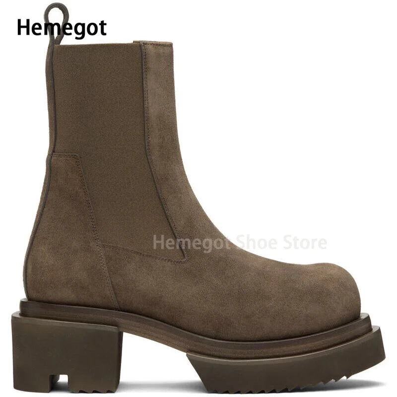 CATWALK KING - Men's Cowhide Chelsea Boots - Thick Sole, High Heel, Platform Catwalk Style
