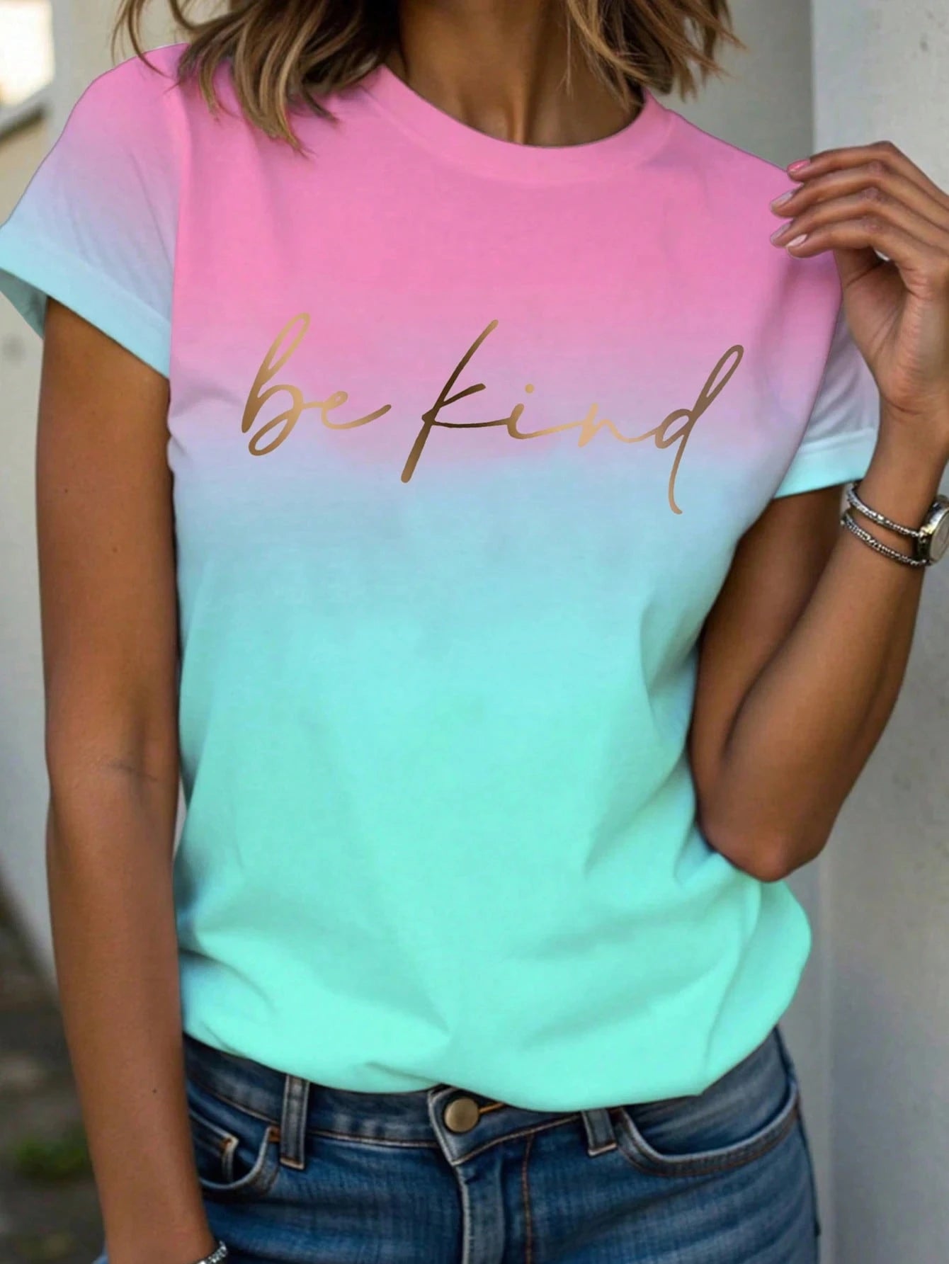 Abstract Face Gradient Color 3D Print T-Shirts Women's Casual Short Sleeve T Shirt O-Neck Tees Harajuku Y2K Tops Female Clothing