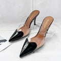 7cm Popular Fashion Pointed Transparent Low-cut Slippers with Thin Heels for Women