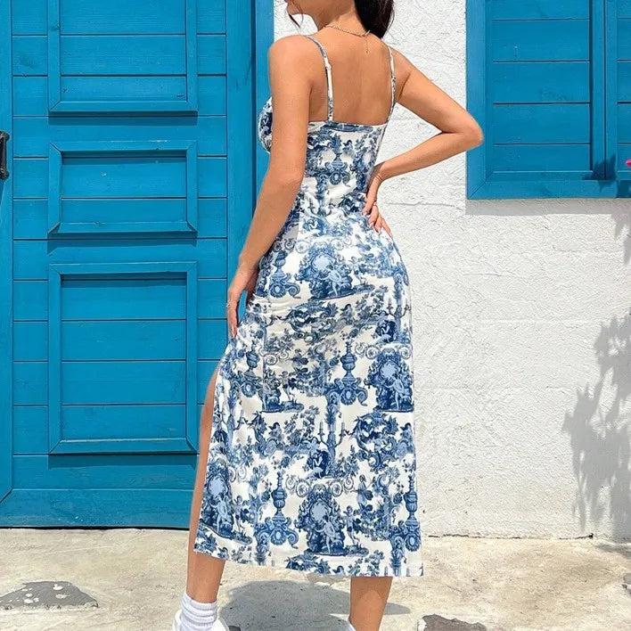 Fall 2025 Long Dress Strapless Wrap Chest High Slit Daisy Leopard Print Wrap-around Skirt Maxi Dress