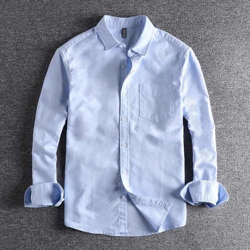 OXFORD CLASSIC - Men's Washed Cotton Shirt - Pocket, Long Sleeve, 6 Colors