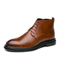 Men's Business Ankle Boots - Lace-Up Side Zipper PU Leather Round Toe Low Heel