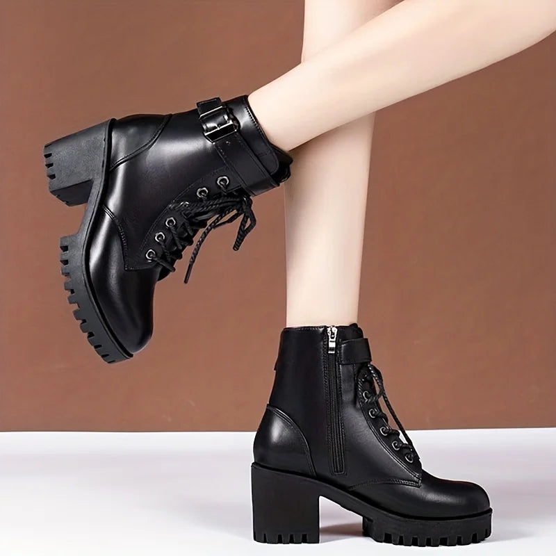 Lace-Up Buckle Ankle Boots – Wedge Heel