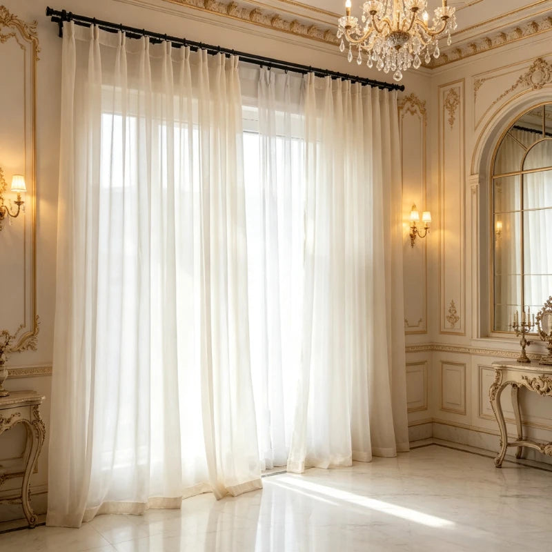 LINEN-LOOK SHEER CURTAINS - Soft Translucent Panel for Living Room & Bedroom - Multiple Sizes & Headings