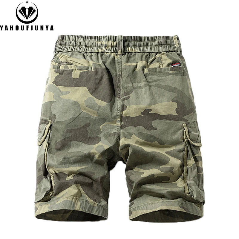 New Men's Summer Outdoor Leisure Camouflage Comfortable Shorts Men Elastic Waist Loose Straight High-Quality Design Shorts Male