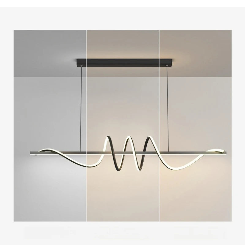 Linear Wavy Pendant Light – White/Black, 100/120cm