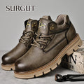 Men's Genuine Leather Motorcycle Ankle Boots - Retro Lace-Up Work Boots
