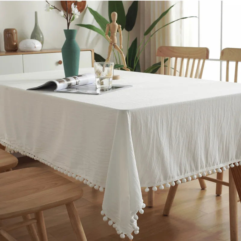 TASSEL COTTON TABLECLOTH - Washable Rectangle - Warm Gatherings
