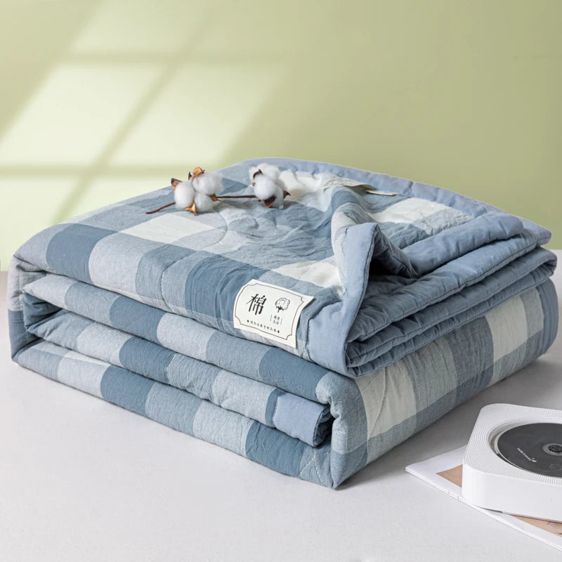 WASHED COTTON SUMMER QUILT - Long-Staple Fill, Plaid Quilting - Soft Nights, 9 Colors