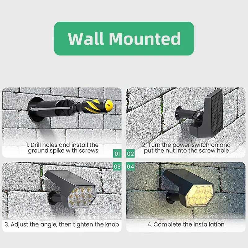 SOLAR GARDEN SPOTLIGHTS - 92 LEDs, IP67 - 3-Mode Outdoor Glow