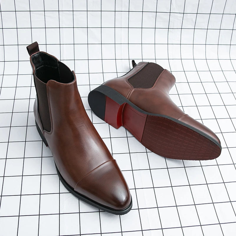 Men's Chelsea Boots - Slip-On Business Ankle Boots Round Toe Low Heel