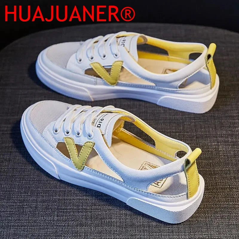 Real Soft Leather Bag Head Sports Sandals Women's Outer Wear New Summer Student All-match Flat Casual White Shoes Woman