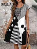 2026 Fashion Summer Dresses Women's Casual Abstract Floral Print Dress Casual Short Sleeve Loose A-Line Dress Y2k Ladies Clothes
