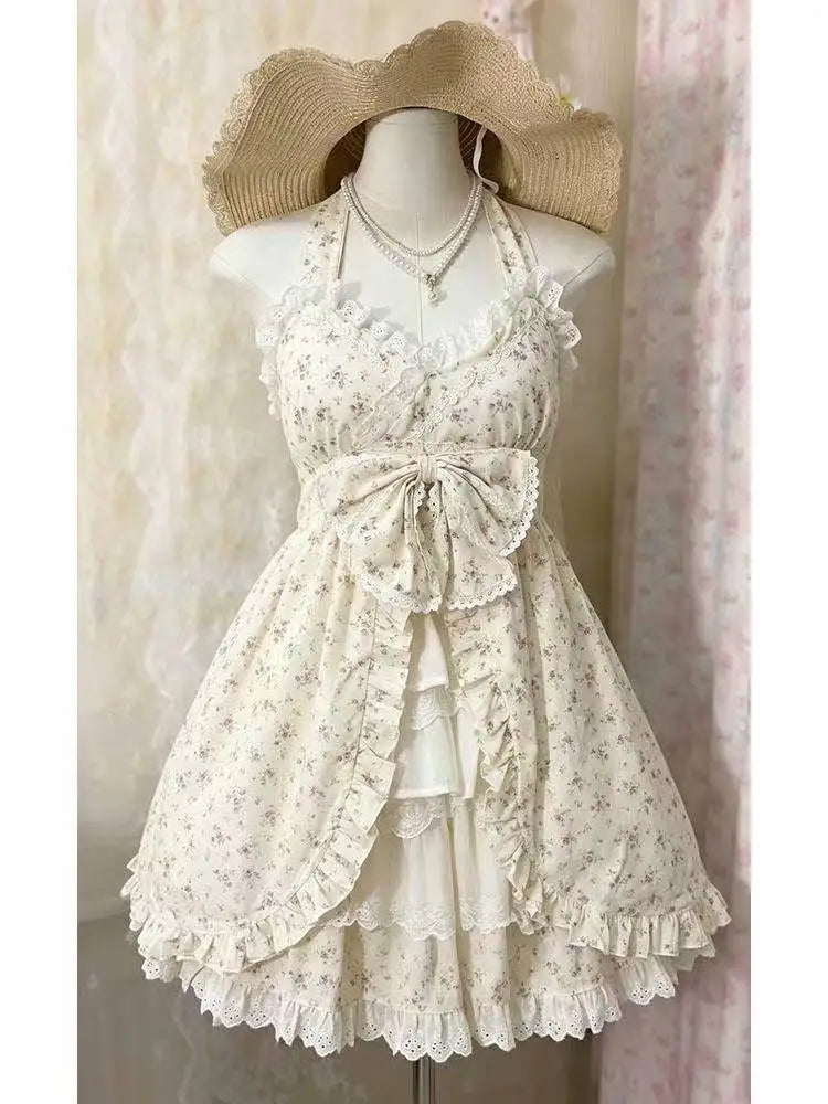 Gothic Retro Sweet Bud Mini Dress Women Harajuku Y2k Strap Dress Y2K Aesthetic Club Party Fashion Outfits